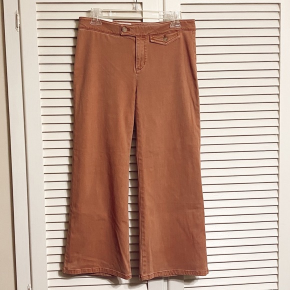 Women's Tab-Waist Full-Leg Denim Crops Pants - Picture 2 of 7